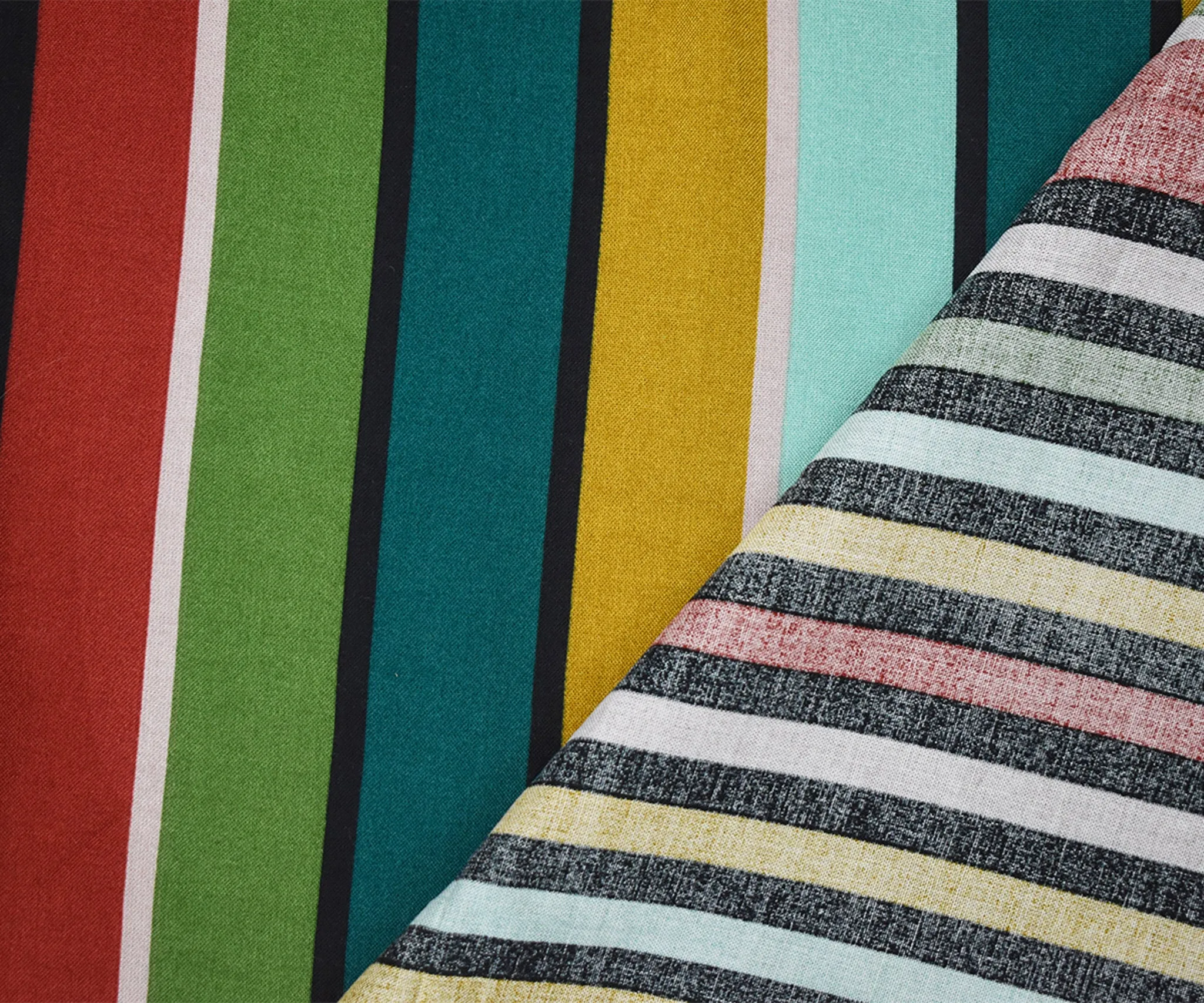 Brown-Green-Multi Rayon Stripe Printed Challis Woven Fabric