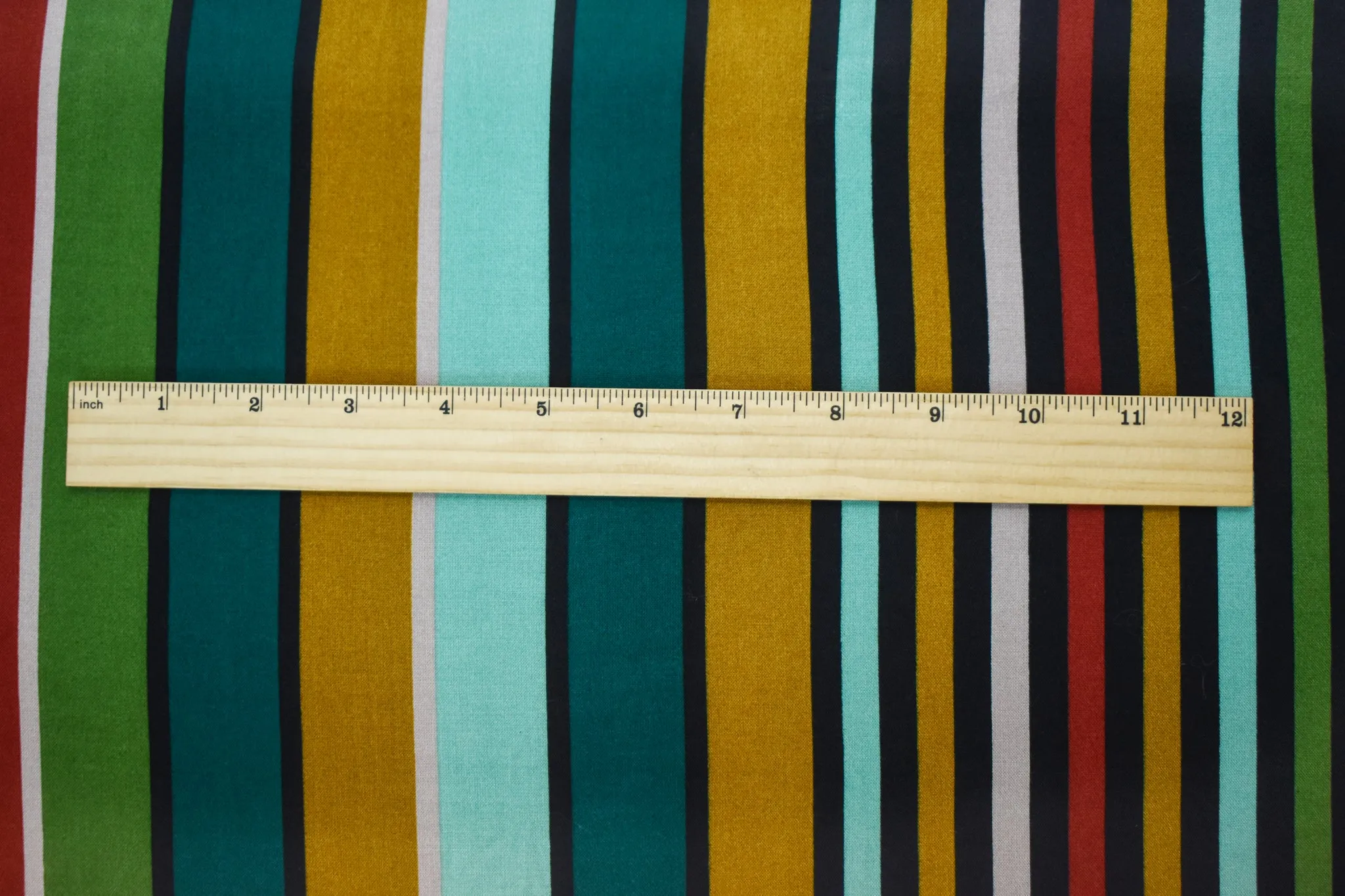 Brown-Green-Multi Rayon Stripe Printed Challis Woven Fabric