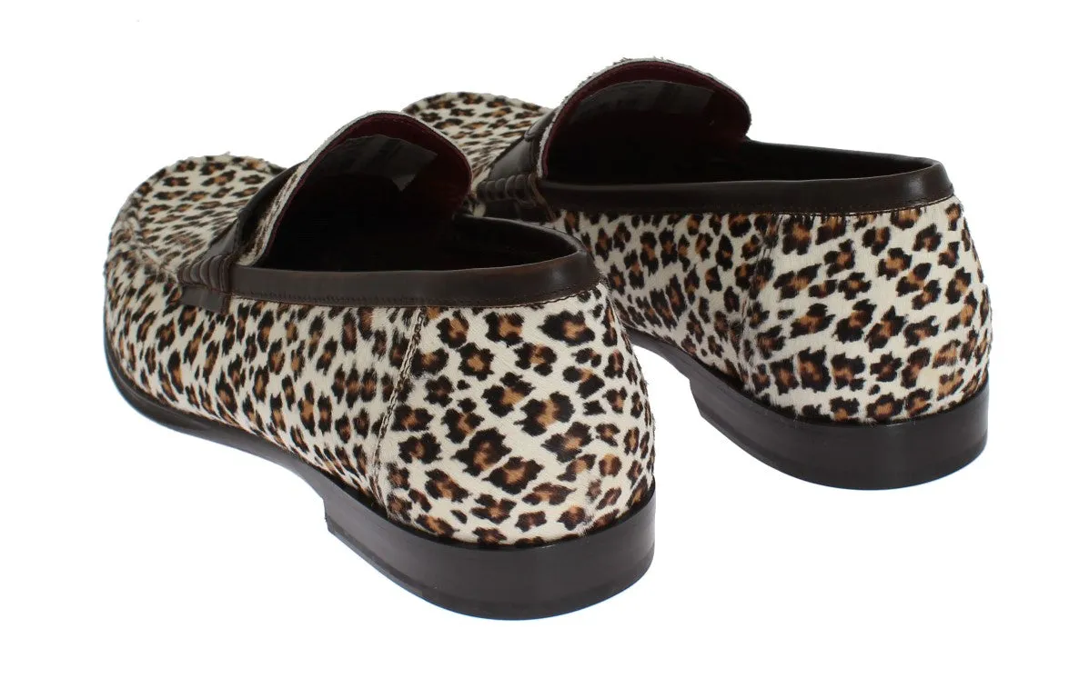 Brown Leather Pony Loafers Shoes