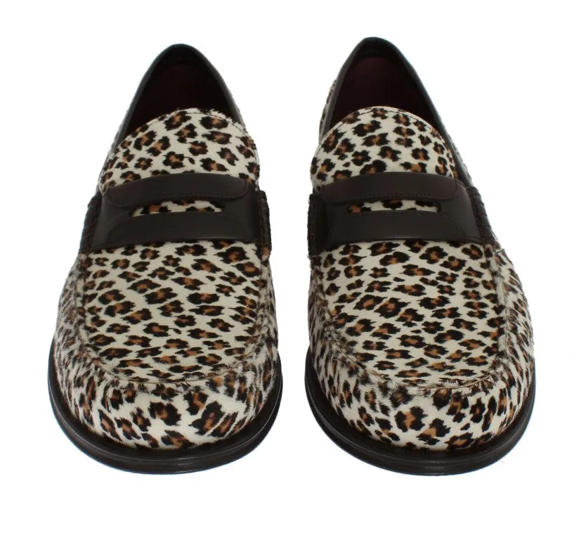 Brown Leather Pony Loafers Shoes