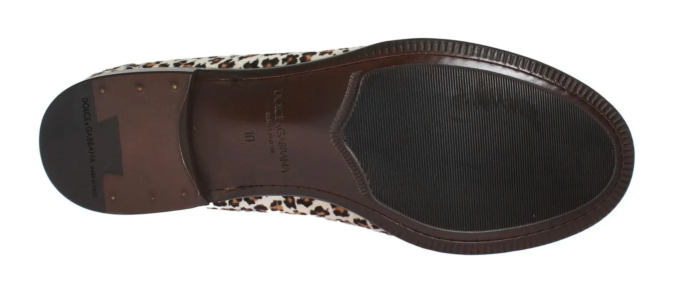 Brown Leather Pony Loafers Shoes