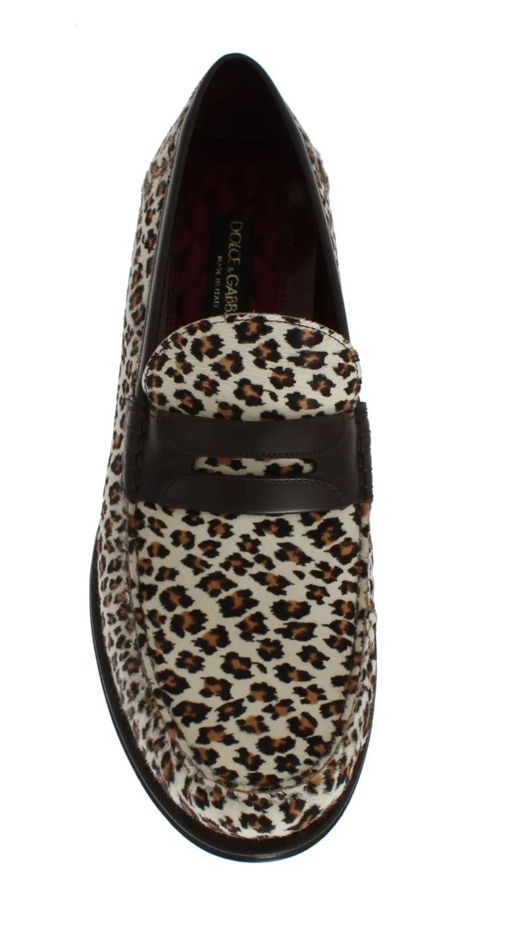 Brown Leather Pony Loafers Shoes