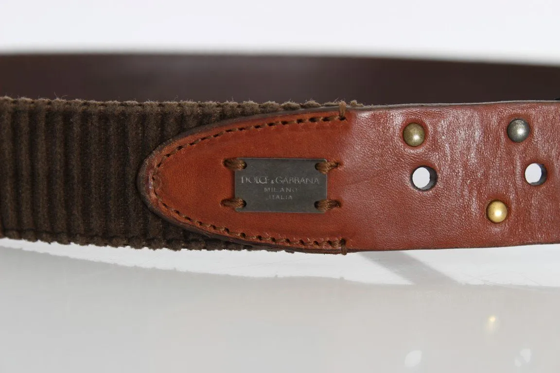 Brown Leather Silver Buckle Studded Belt