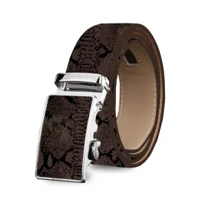 Brown Mens Adjustable Ratchet Slide Buckle Belt - Genuine Leather Automatic Belt with No Holes