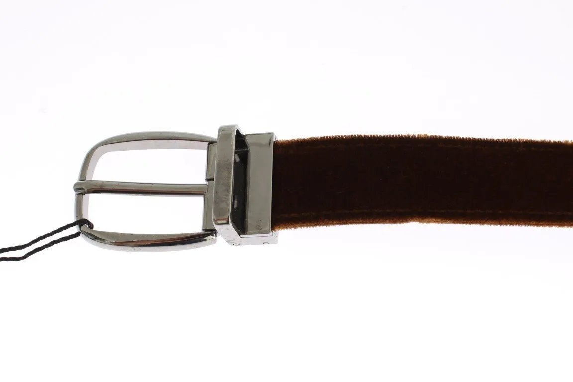 Brown Velvet Logo Waist Silver Buckle Belt
