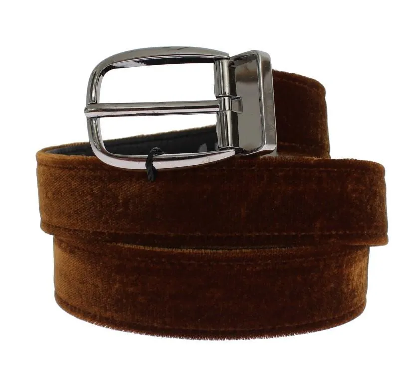 Brown Velvet Logo Waist Silver Buckle Belt