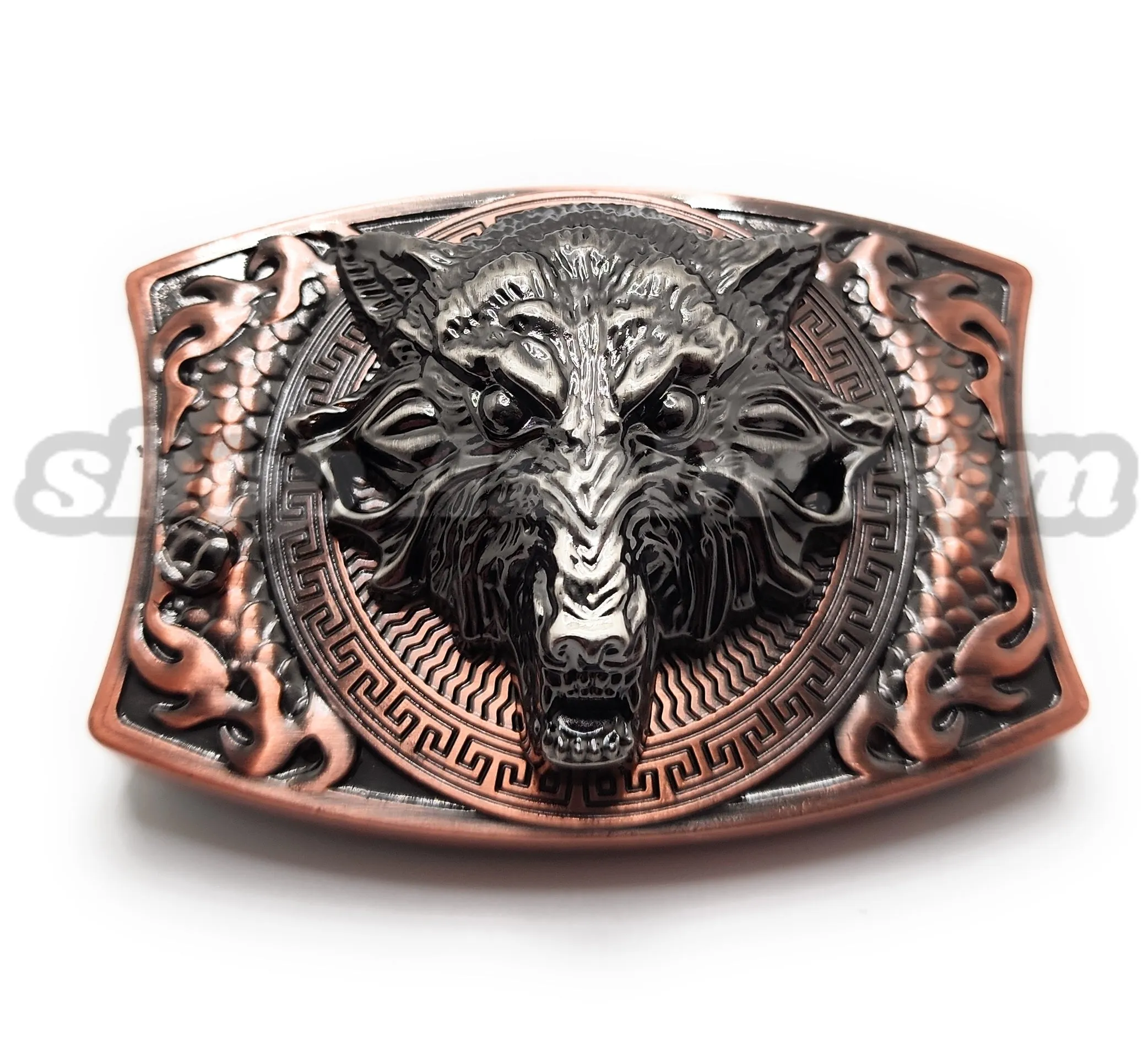 Brushed Copper Wolf Head Folding Knife Belt Buckle Push-Button-Release