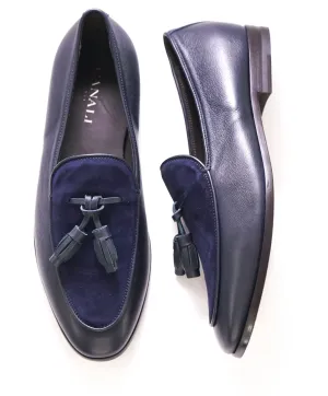 CANALI -  Hand Stitched SUEDE/LEATHER Navy Blue Tassel Loafers - 8.5 US