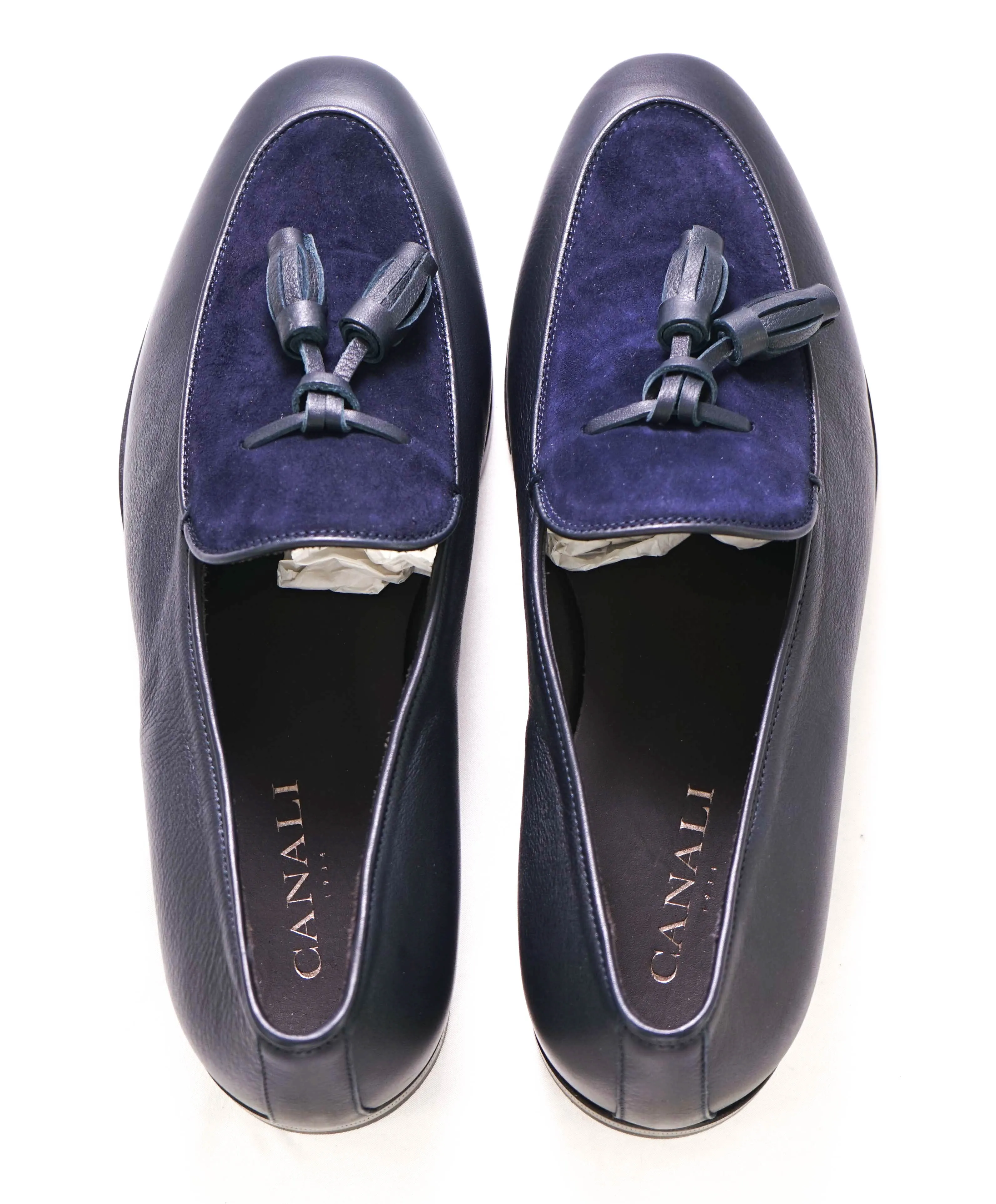 CANALI -  Hand Stitched SUEDE/LEATHER Navy Blue Tassel Loafers - 8.5 US