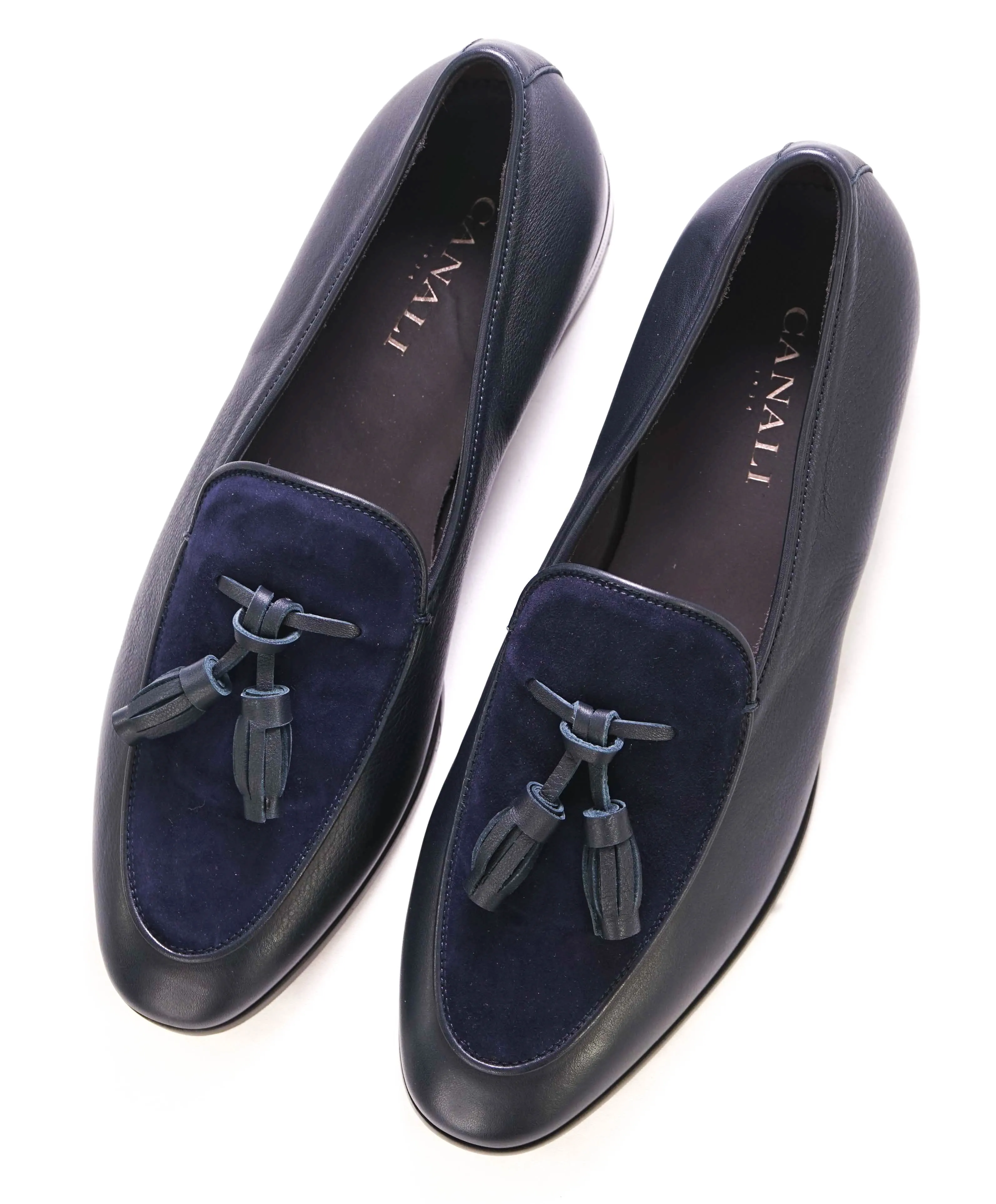 CANALI -  Hand Stitched SUEDE/LEATHER Navy Blue Tassel Loafers - 8.5 US