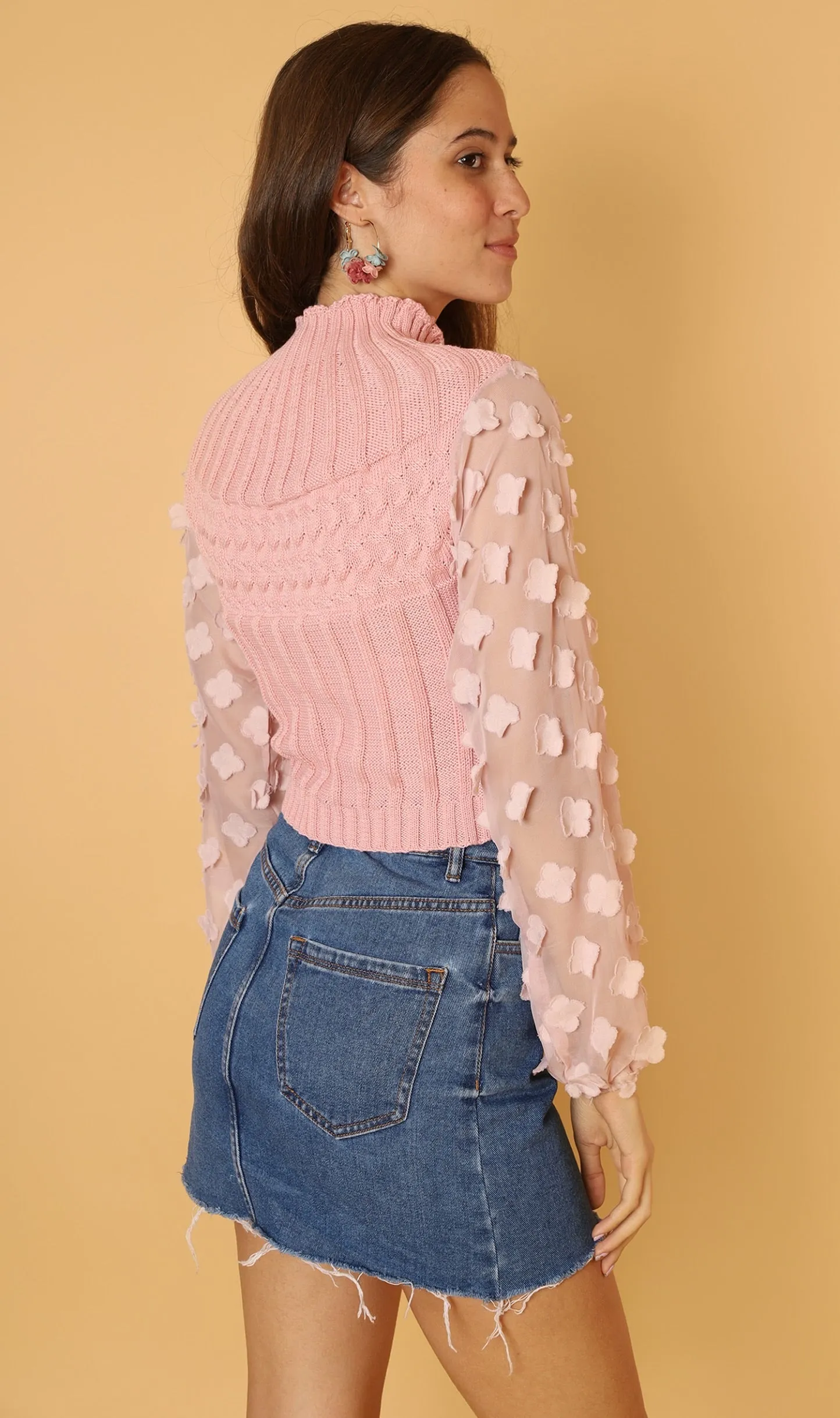 CARYS Floral Accent Knit Sweater (Pink)