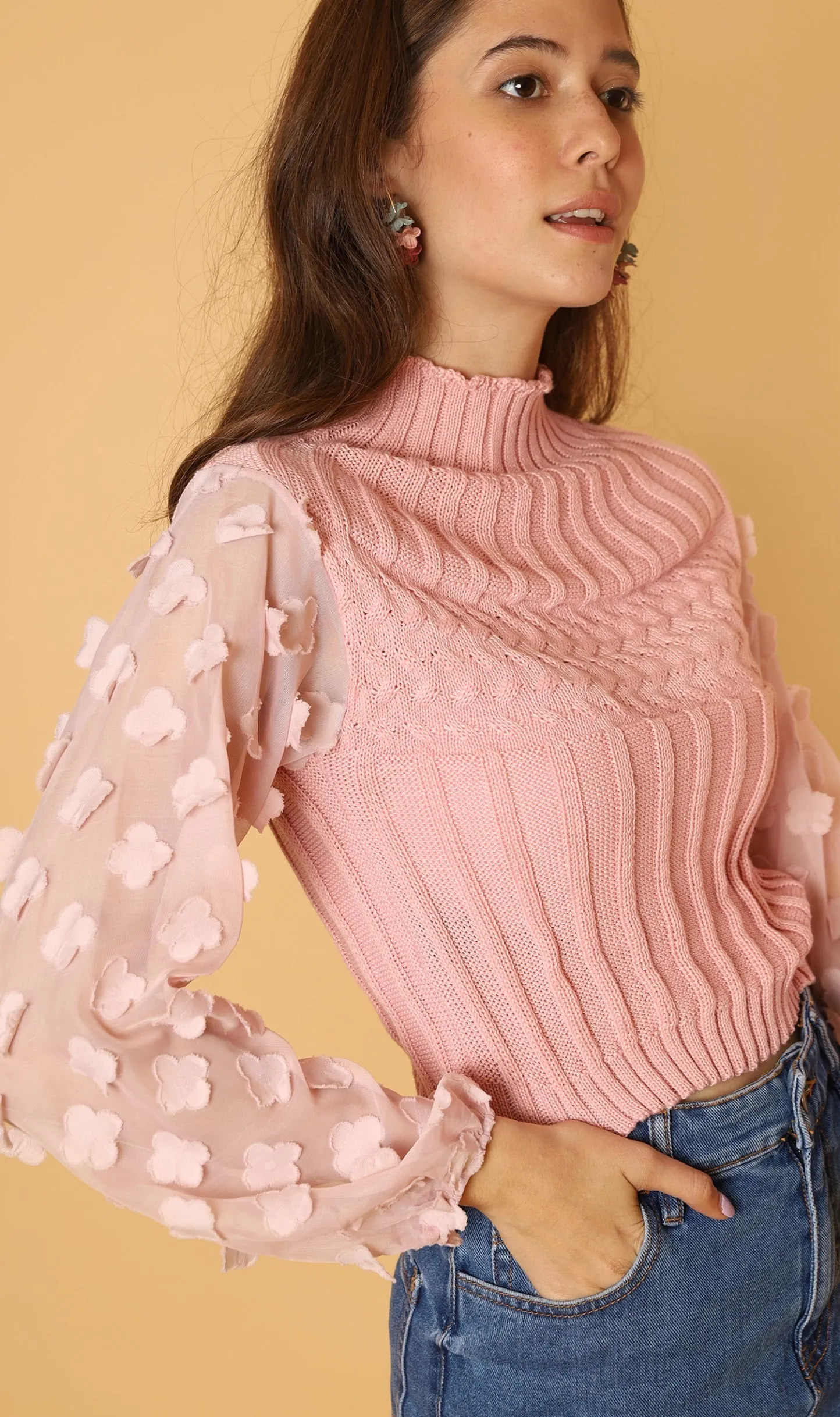 CARYS Floral Accent Knit Sweater (Pink)