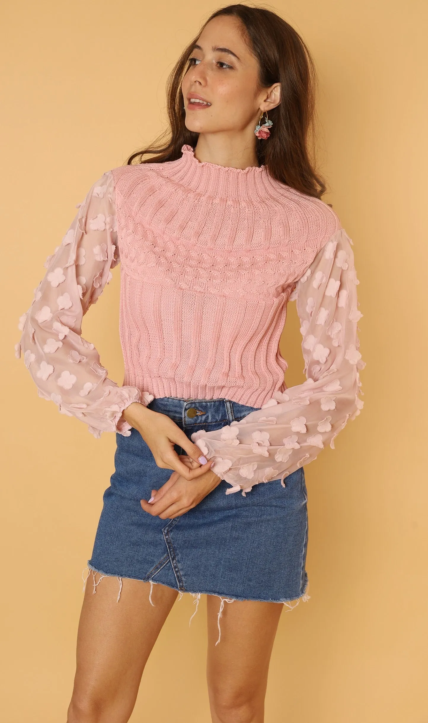 CARYS Floral Accent Knit Sweater (Pink)