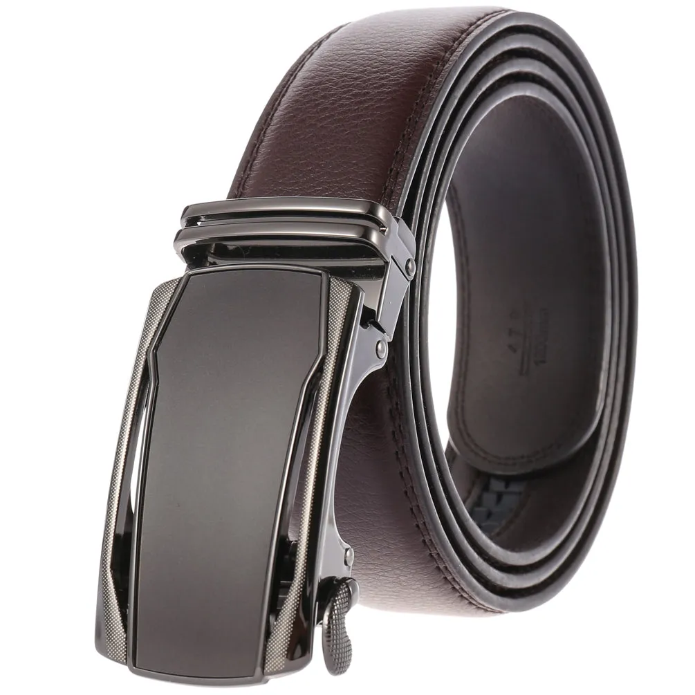 Celino Brown 100% Leather Belt Adjustable Ratchet Slide Buckle One Size Fits All