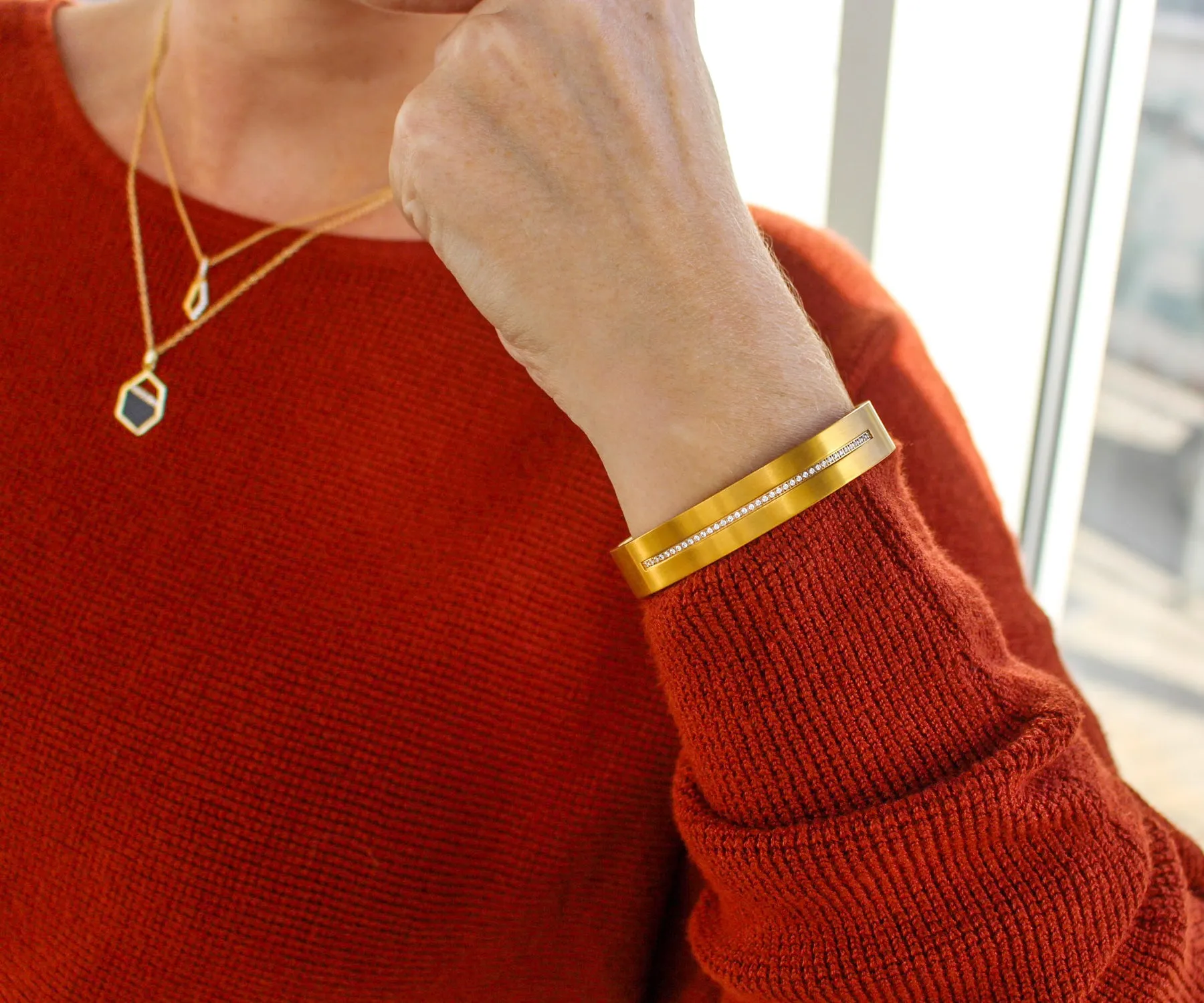 Center Row Wide Gold Bangle Bracelet