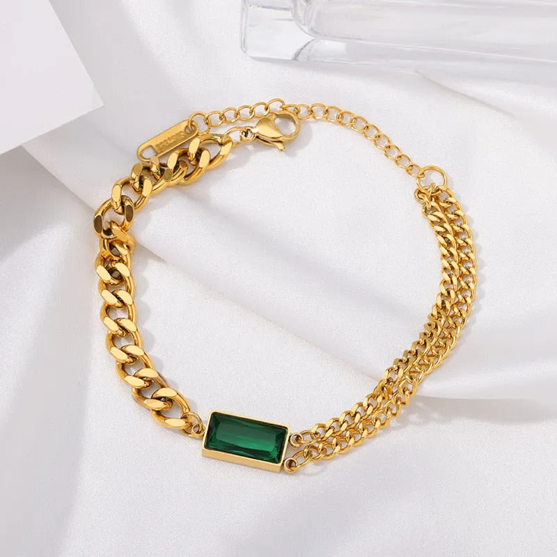 Charm Green Emerald Bangle Bracelet For Women Jewelry Party