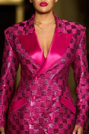 Checkered Double Breasted Blazer Coat