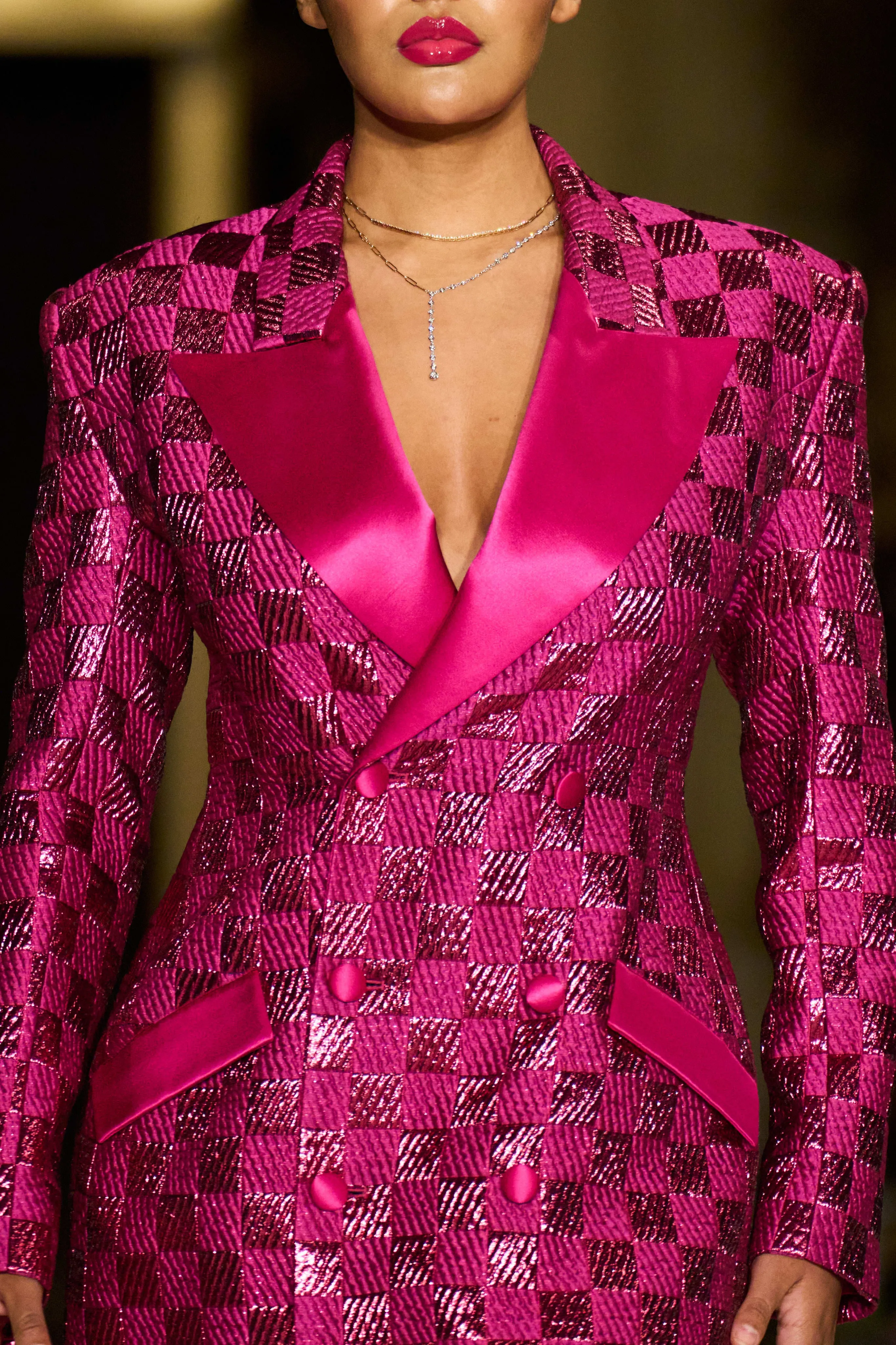 Checkered Double Breasted Blazer Coat