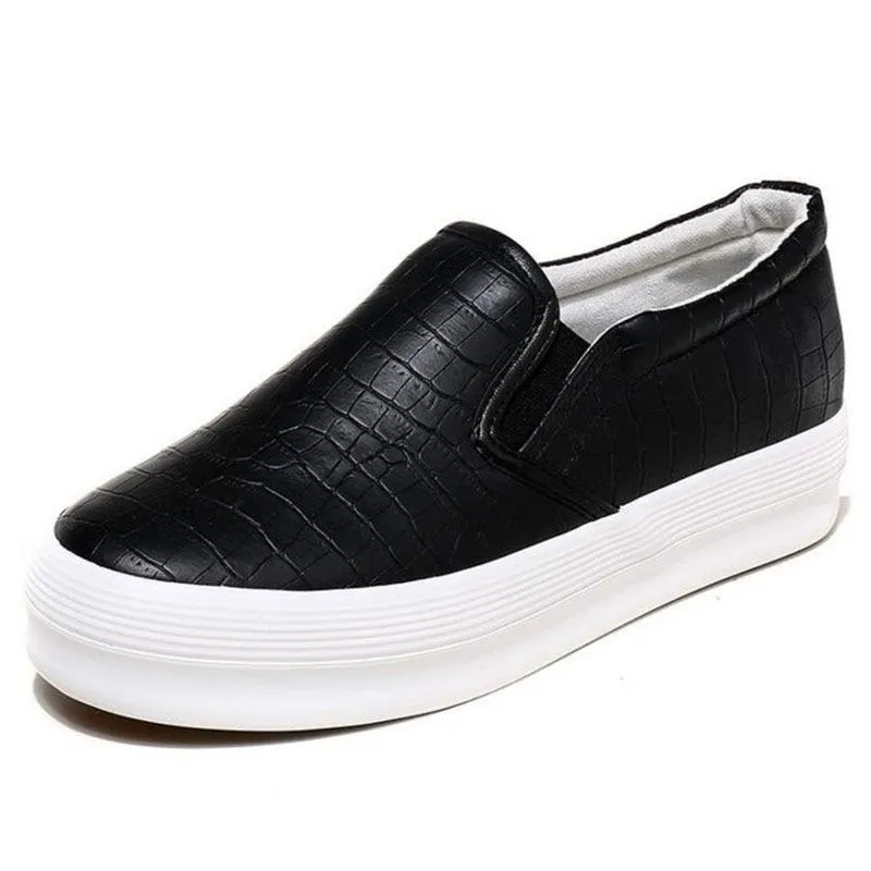 Chic Snake Print Women's Shoes Flat Loafer Spring Autumn Slip On Black/Silver Platform Shoes
