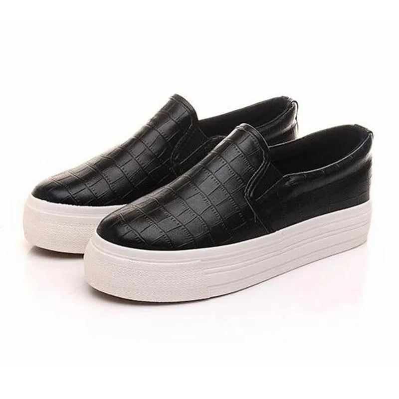 Chic Snake Print Women's Shoes Flat Loafer Spring Autumn Slip On Black/Silver Platform Shoes
