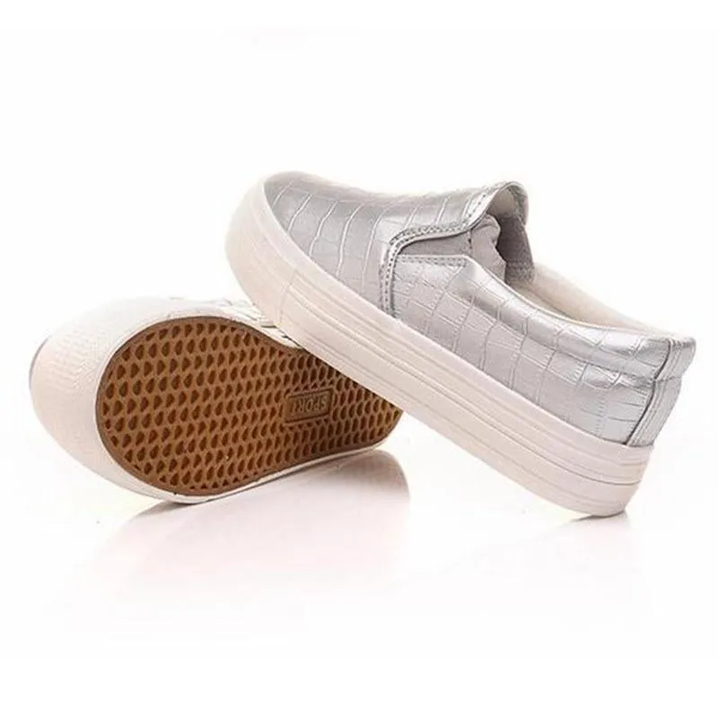 Chic Snake Print Women's Shoes Flat Loafer Spring Autumn Slip On Black/Silver Platform Shoes