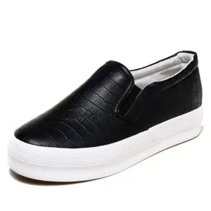 Chic Snake Print Women's Shoes Flat Loafer Spring Autumn Slip On Black/Silver Platform Shoes