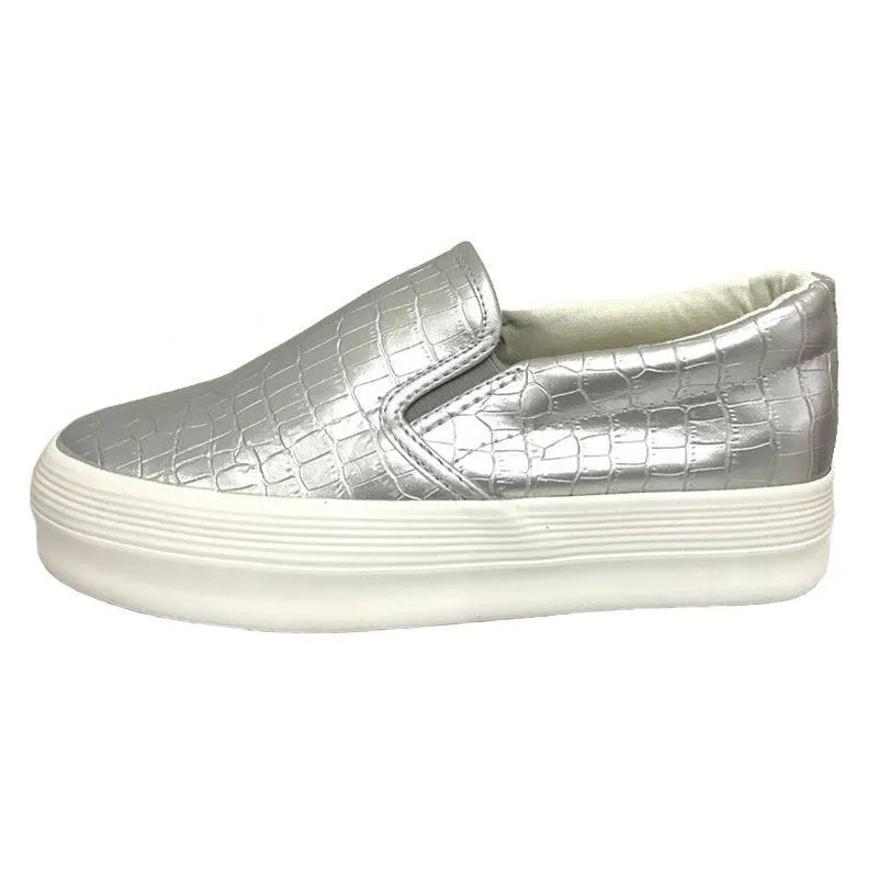 Chic Snake Print Women's Shoes Flat Loafer Spring Autumn Slip On Black/Silver Platform Shoes