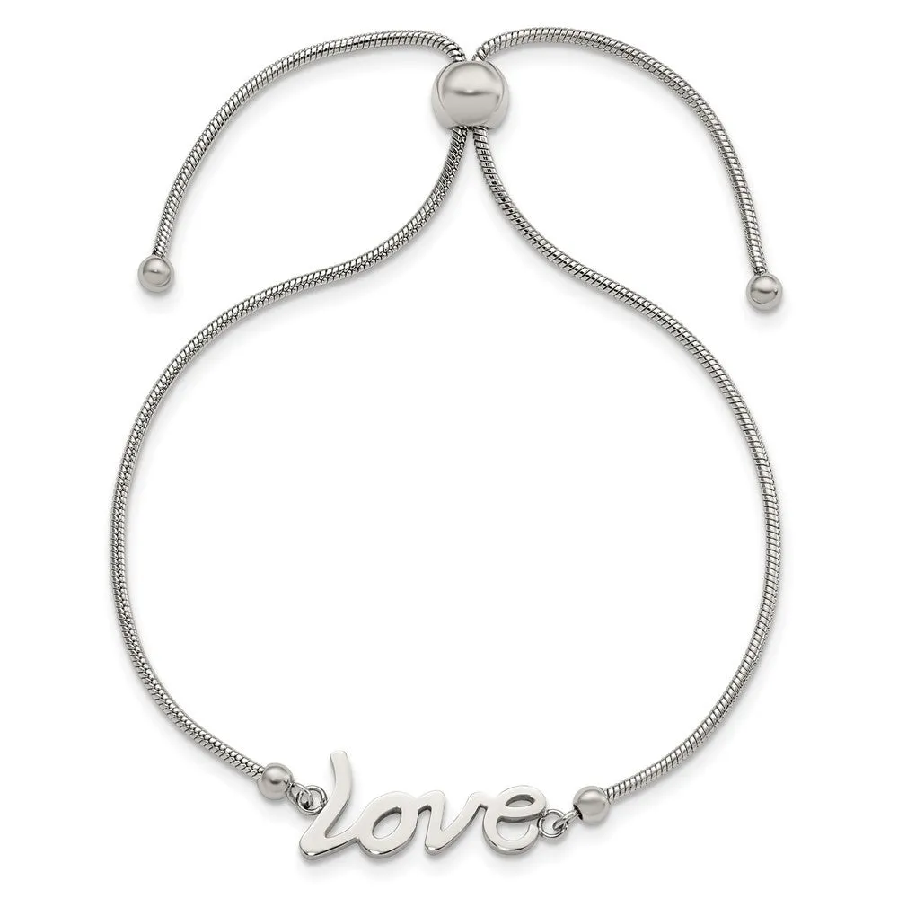Chisel Stainless Steel Polished LOVE Adjustable Bracelet