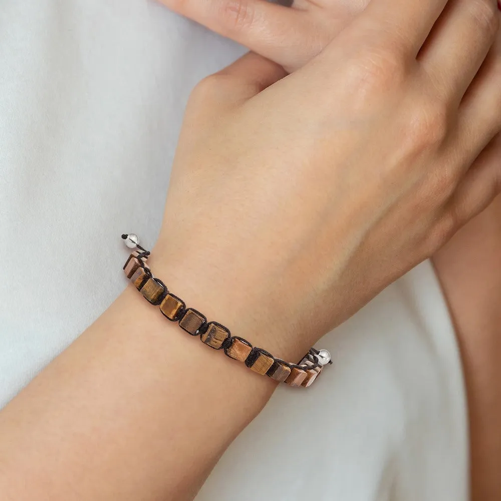 Chisel Stainless Steel Polished with Tiger's Eye Black Macrame Adjustable Bracelet