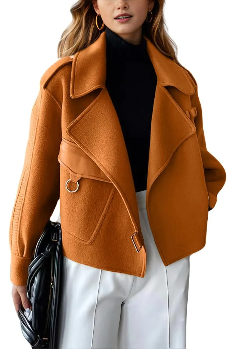 Chouyatou Women's Business Casual Wool Coat Suit Top Open Front Loose Dressy Blazer Jacket Trench Coat