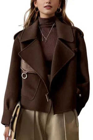 Chouyatou Women's Business Casual Wool Coat Suit Top Open Front Loose Dressy Blazer Jacket Trench Coat