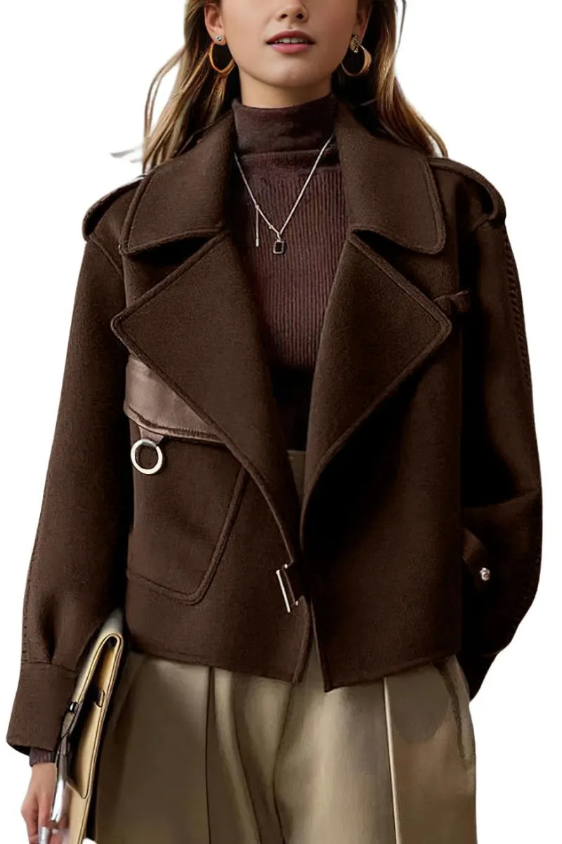 Chouyatou Women's Business Casual Wool Coat Suit Top Open Front Loose Dressy Blazer Jacket Trench Coat