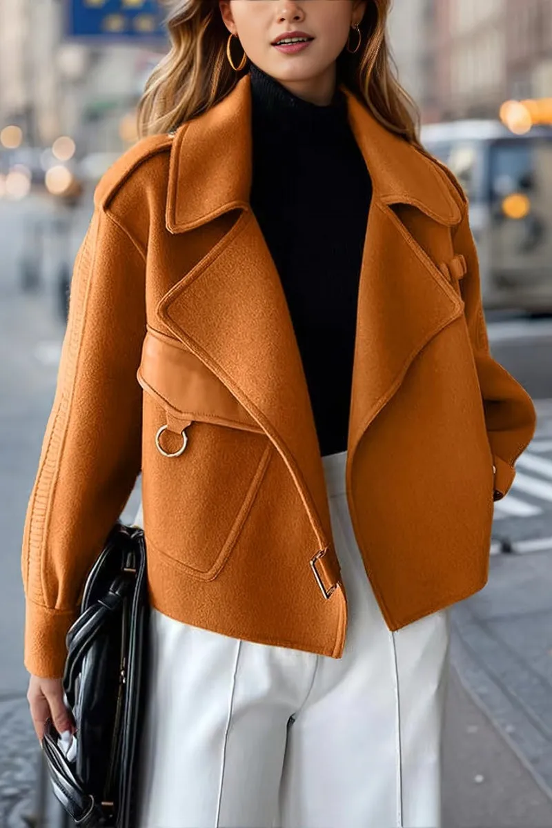 Chouyatou Women's Business Casual Wool Coat Suit Top Open Front Loose Dressy Blazer Jacket Trench Coat