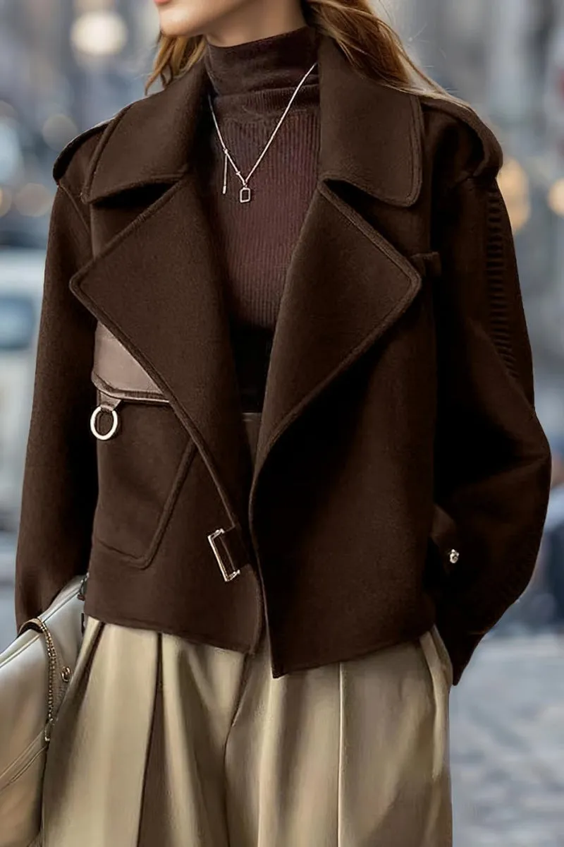 Chouyatou Women's Business Casual Wool Coat Suit Top Open Front Loose Dressy Blazer Jacket Trench Coat