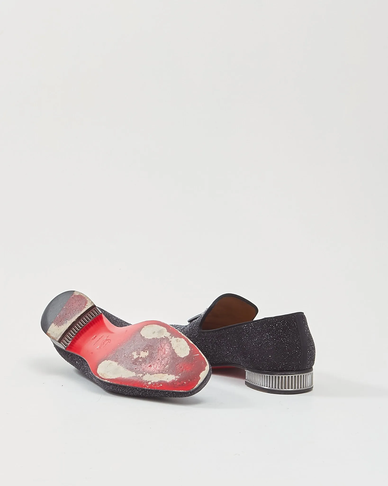 Christian Louboutin Black Glitter Colonnaki Tassel Flat Men’s Loafers - 45