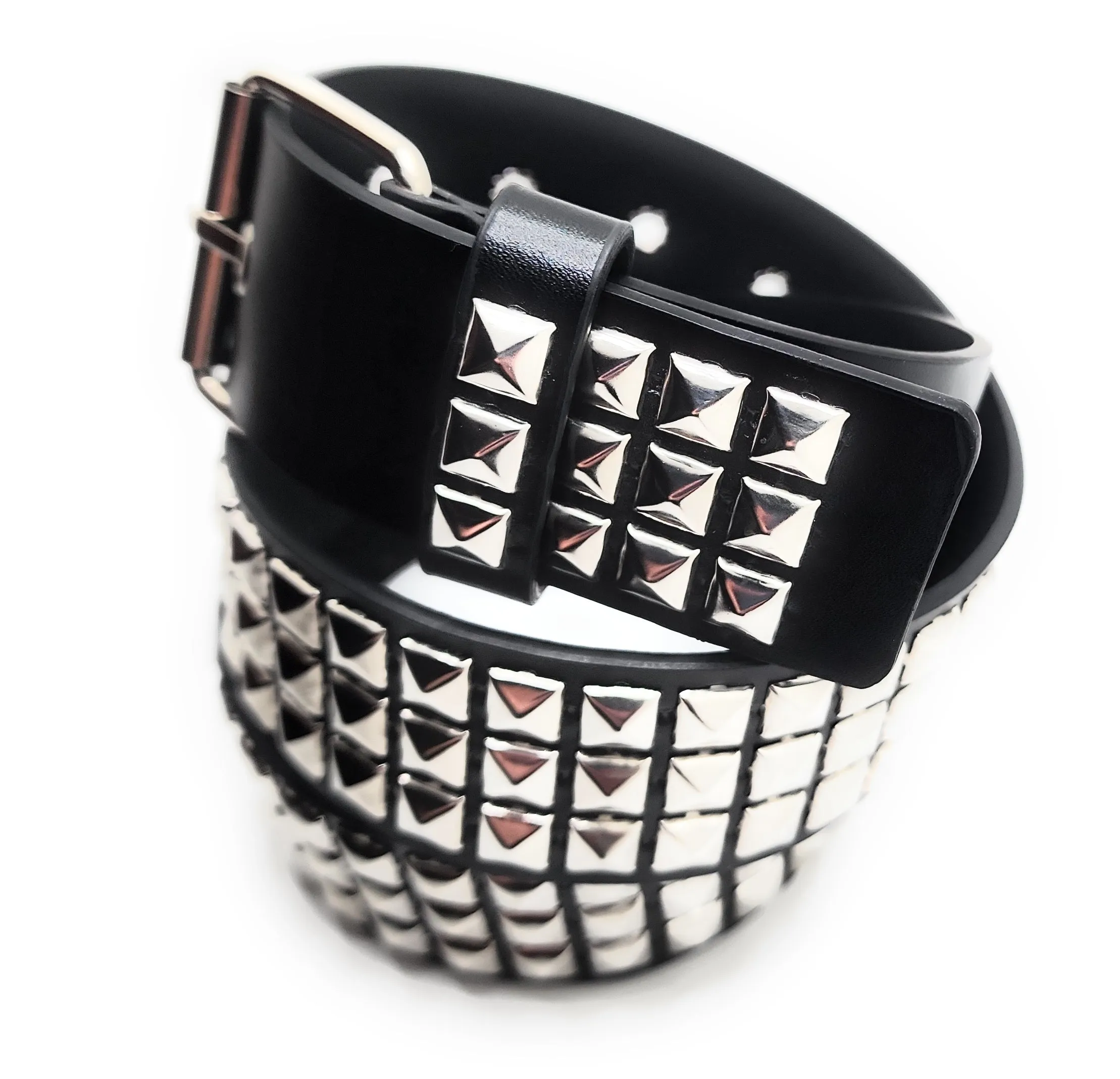 Chrome on Black Pyramid Studded Belt Trim-to-Fit Punk