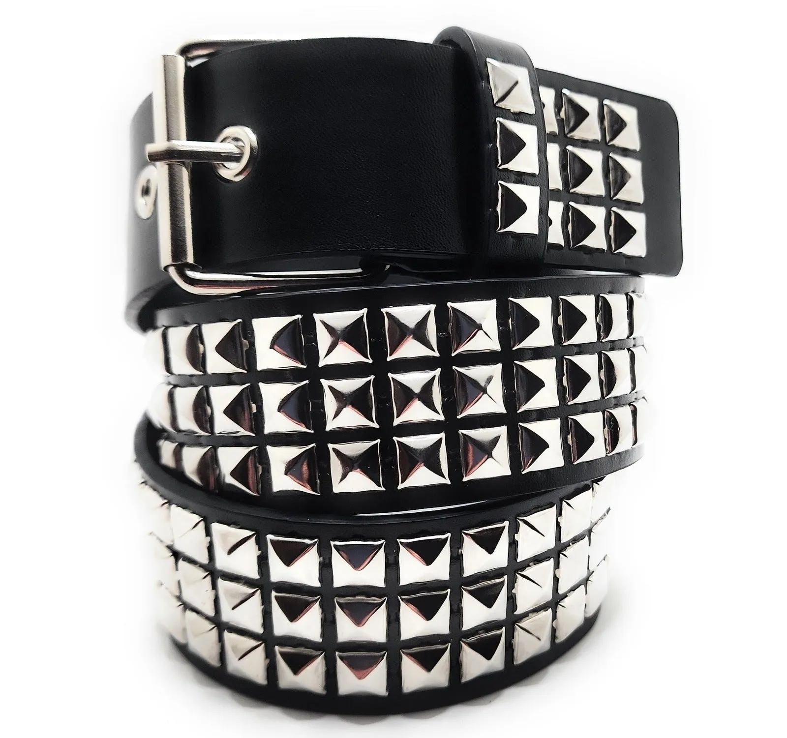 Chrome on Black Pyramid Studded Belt Trim-to-Fit Punk