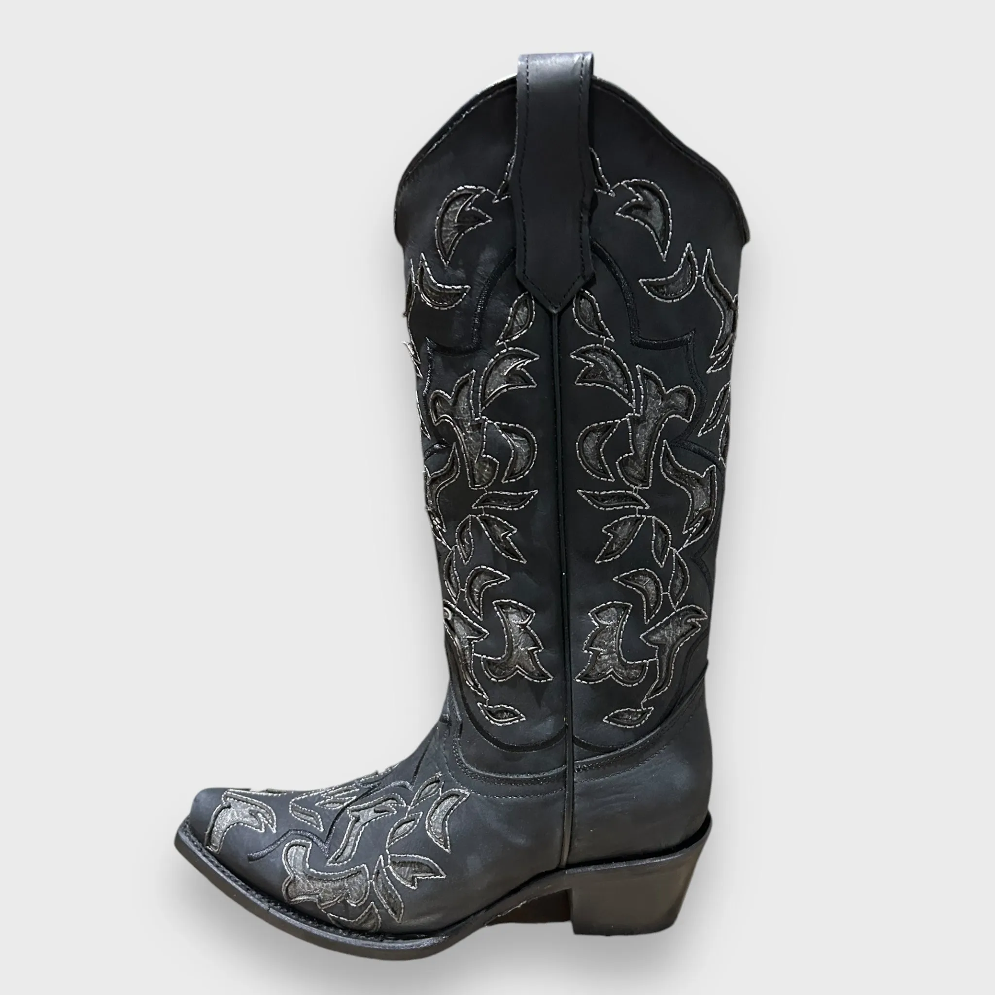 Circle G by Corral Ladies Western Inlay Snip Toe Boots in Black/Grey L6033