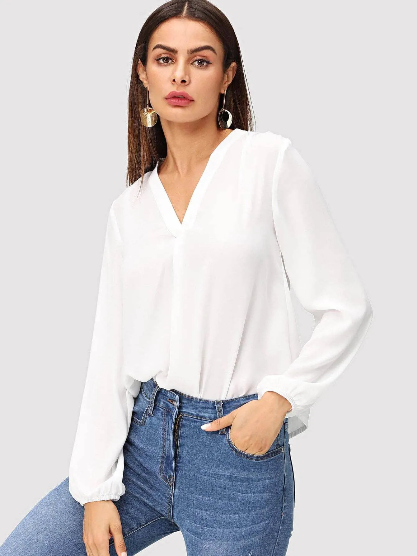 Clasi Women's V-Neck Long Sleeve All-Over Print Blouse