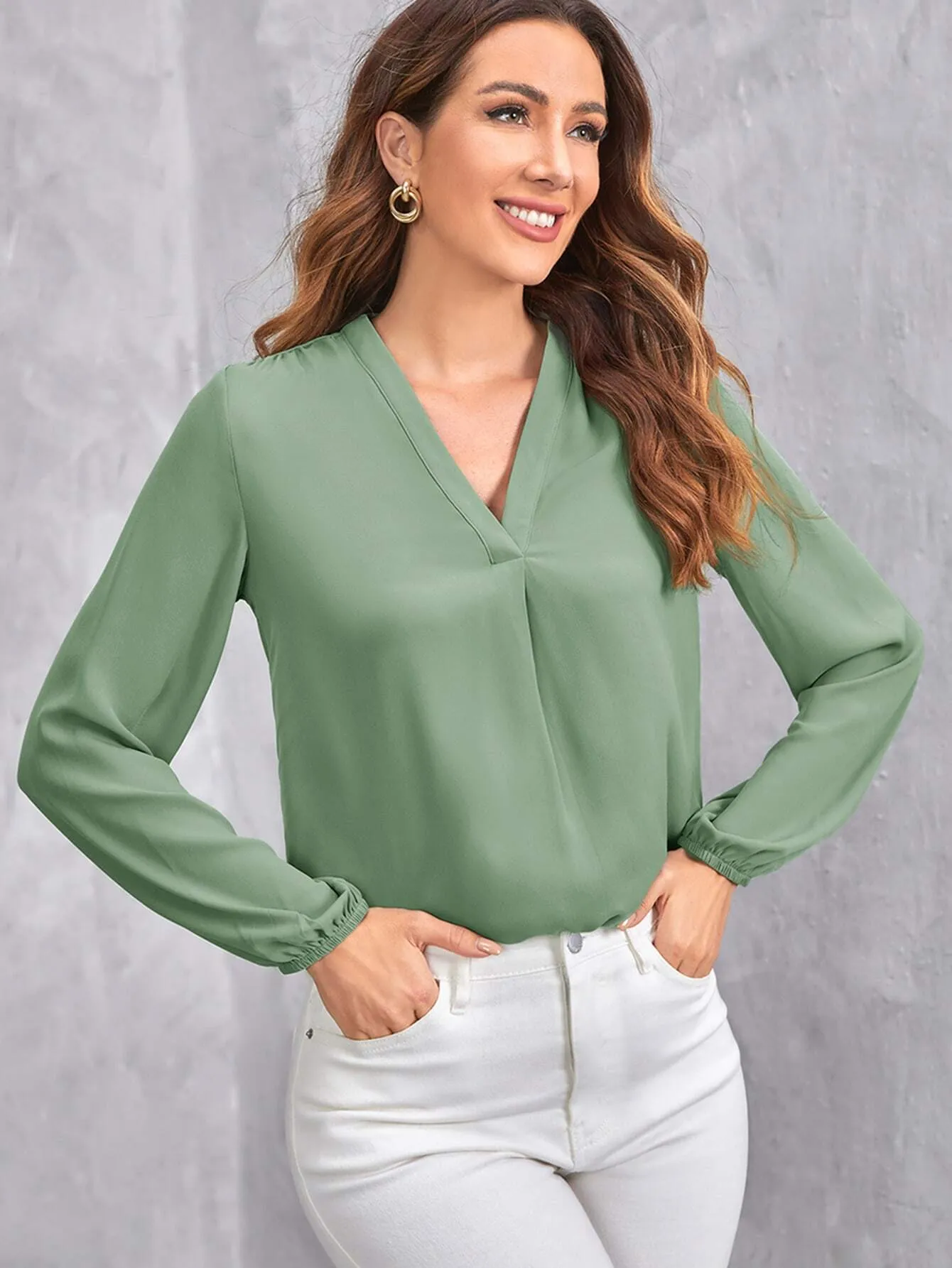 Clasi Women's V-Neck Long Sleeve All-Over Print Blouse