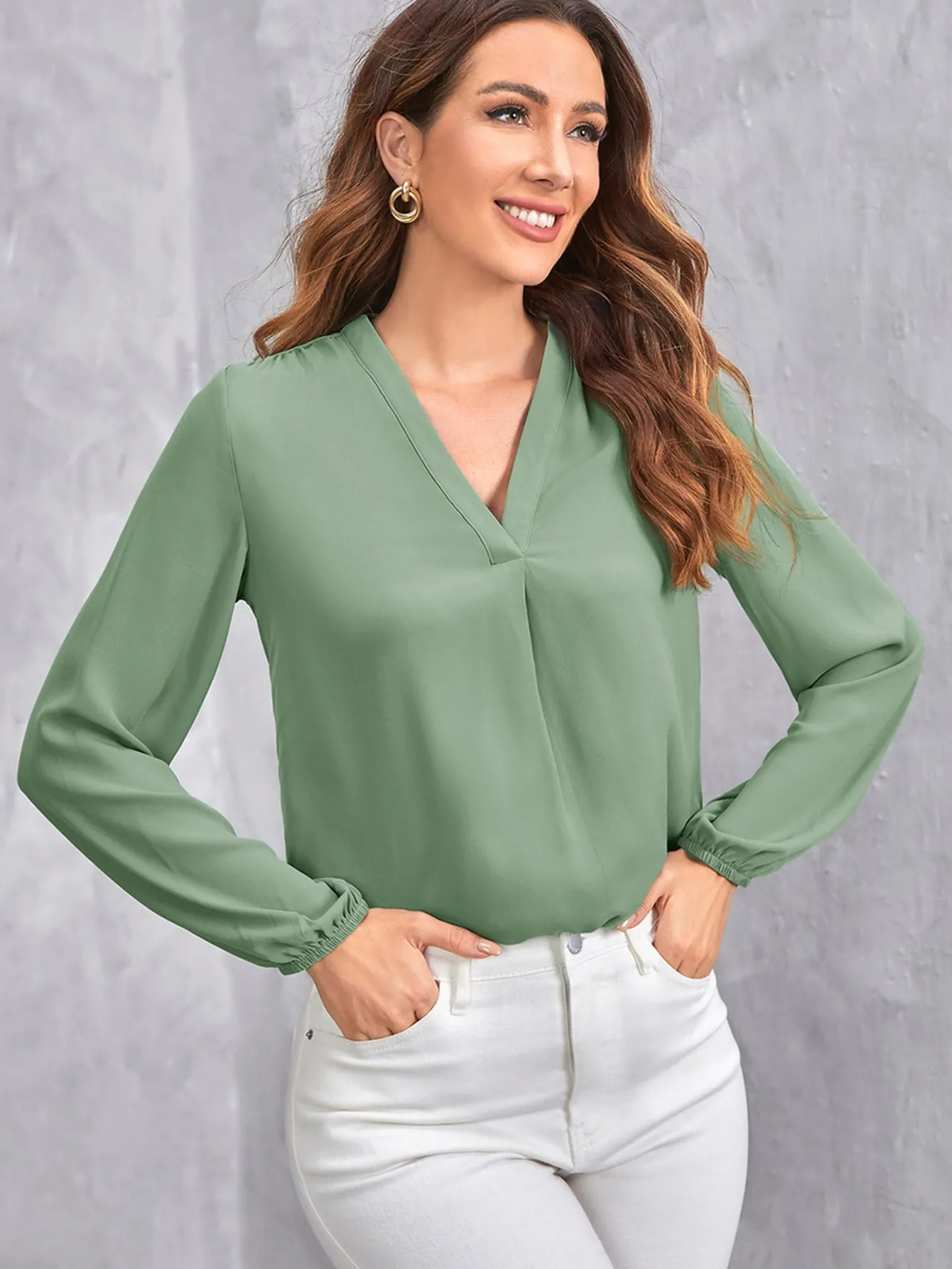 Clasi Women's V-Neck Long Sleeve All-Over Print Blouse
