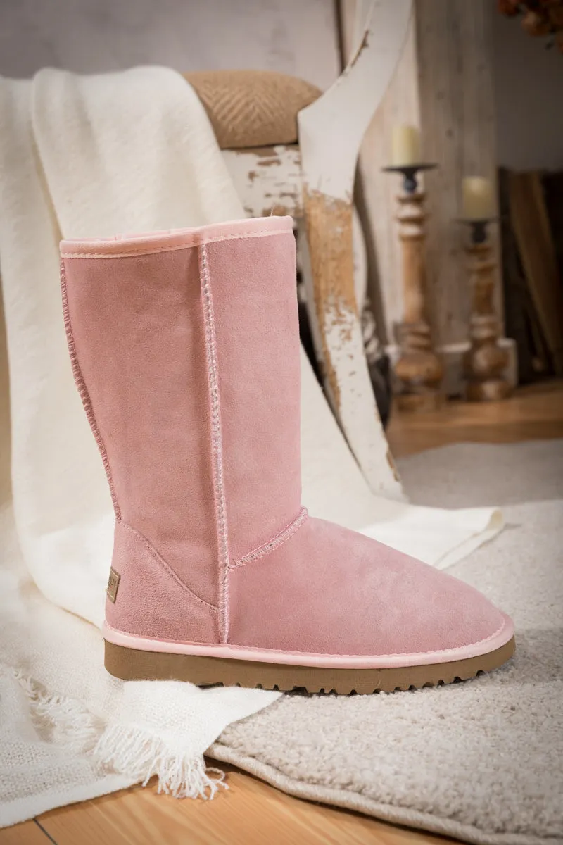 Classic Suede Mid-Length Boots - Pink
