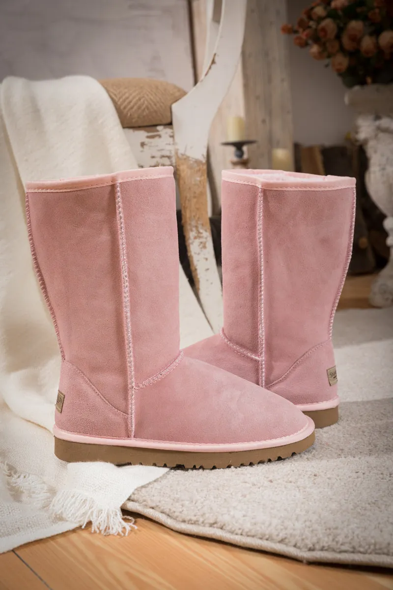 Classic Suede Mid-Length Boots - Pink