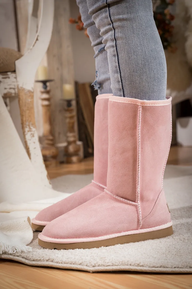 Classic Suede Mid-Length Boots - Pink