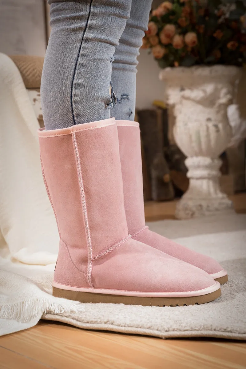 Classic Suede Mid-Length Boots - Pink