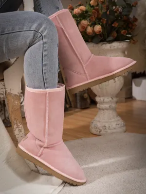 Classic Suede Mid-Length Boots - Pink