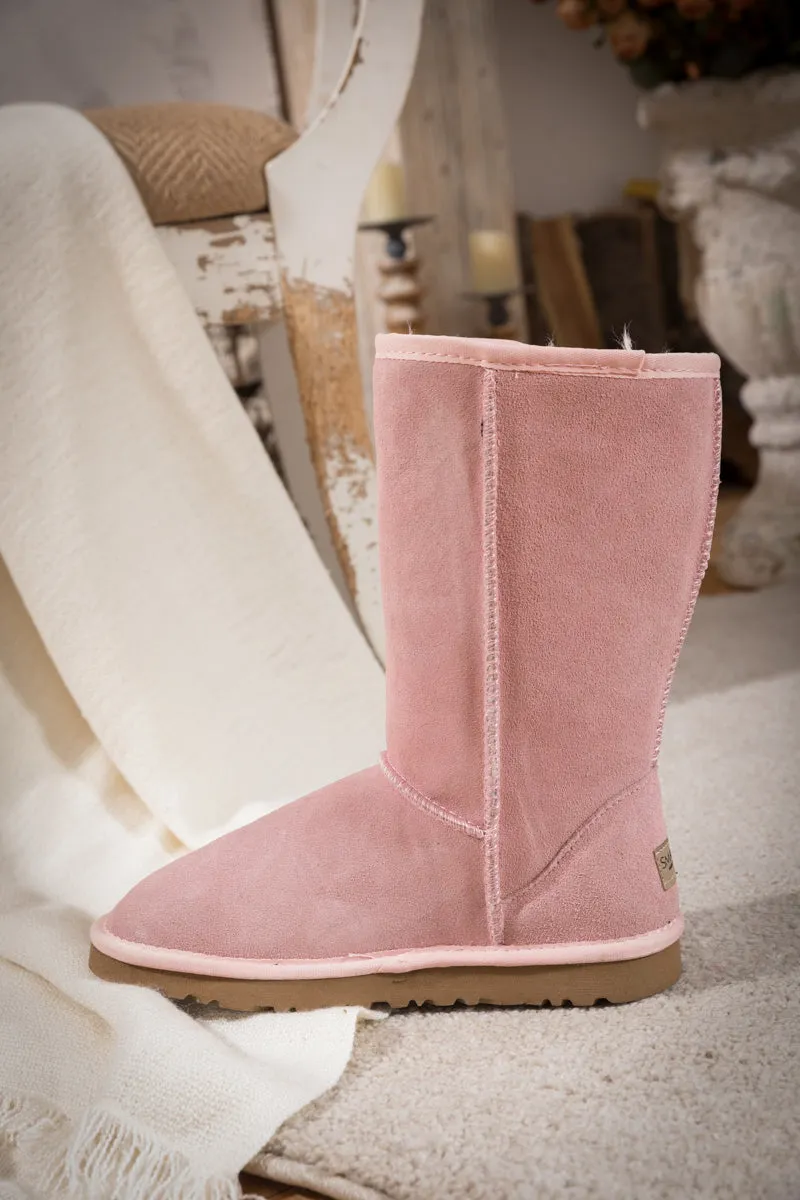 Classic Suede Mid-Length Boots - Pink