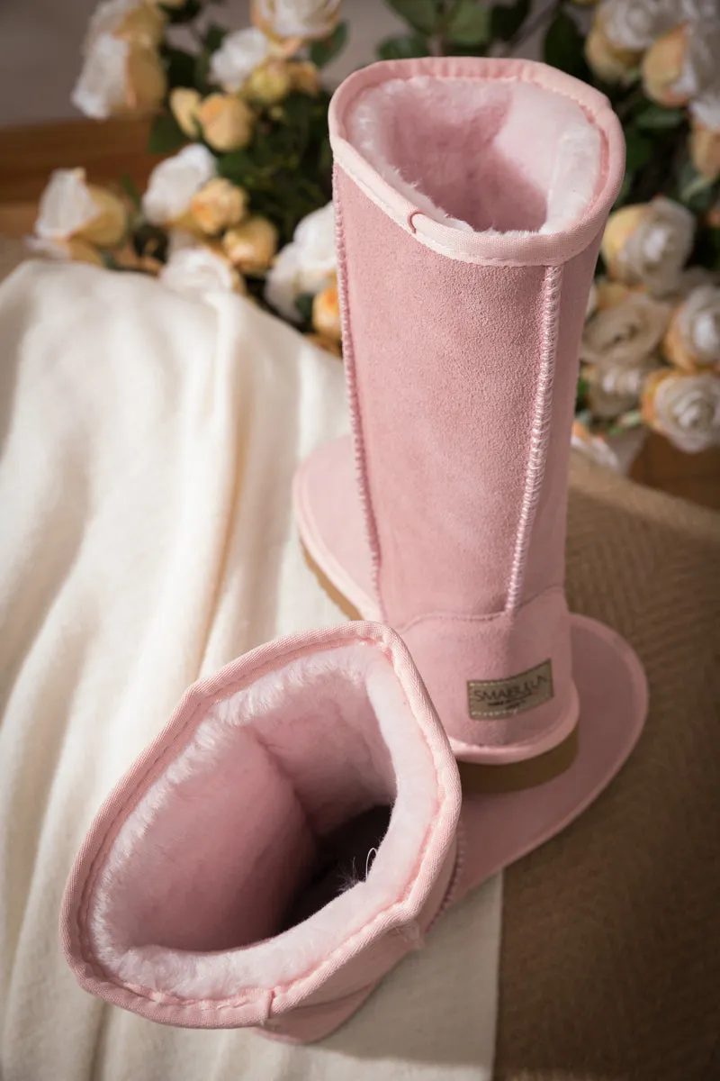 Classic Suede Mid-Length Boots - Pink