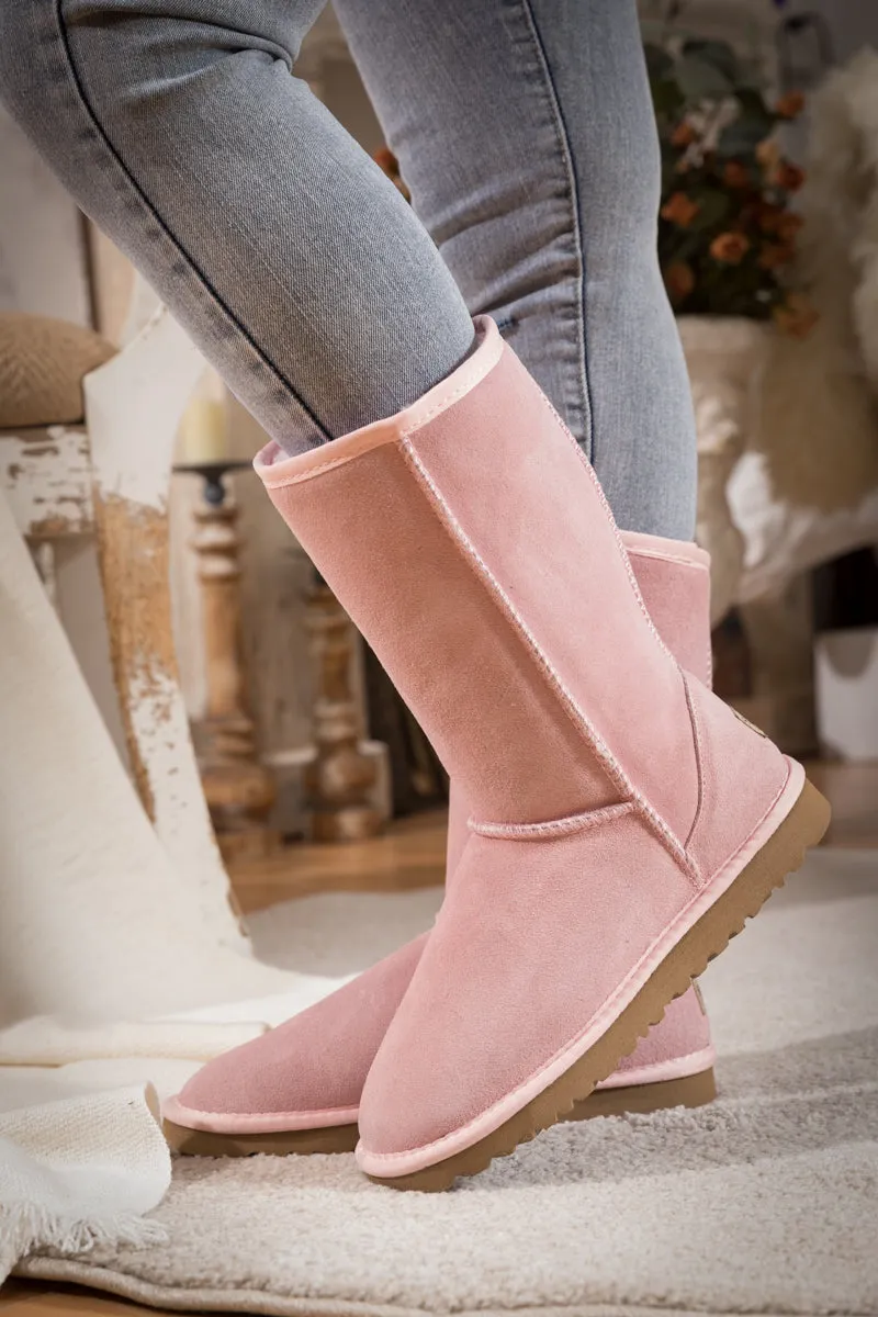 Classic Suede Mid-Length Boots - Pink