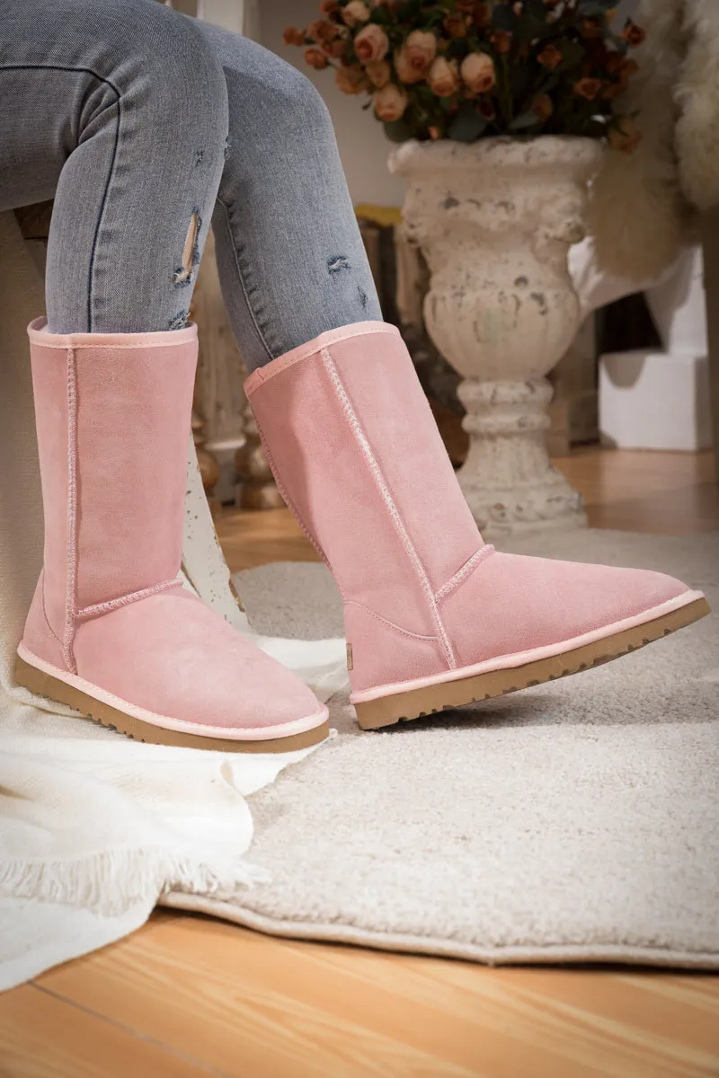 Classic Suede Mid-Length Boots - Pink